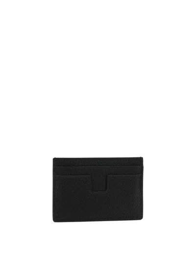 Tom Ford Black Card Holder With Embossed Lgoo Lettering On The Front And Money Clip In Grained Leather Man In Black