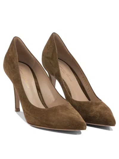 Gianvito Rossi Pointed Toe Suede Finish Pumps In Brown
