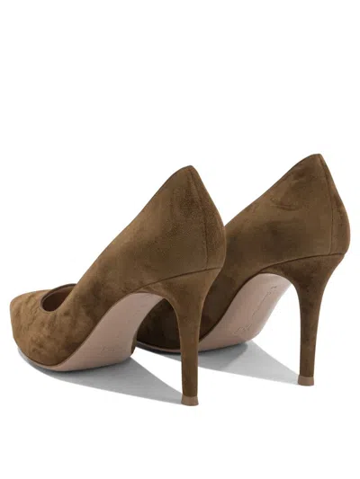 Gianvito Rossi Pointed Toe Suede Finish Pumps In Brown