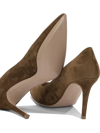 Gianvito Rossi Pointed Toe Suede Finish Pumps In Brown