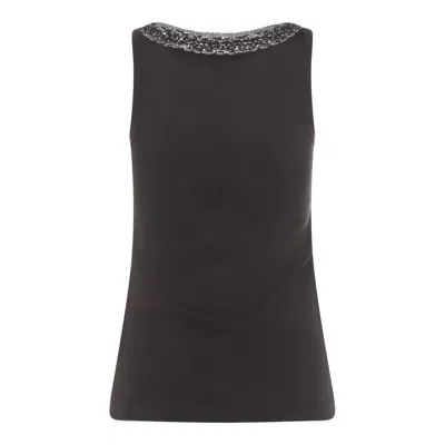 Fabiana Filippi Top Embellished Neckline Sleeveless Design Style In Blue