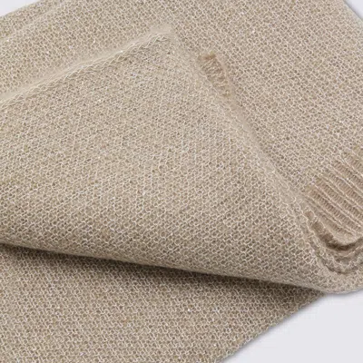 Fabiana Filippi Knit Scarf Neutral Tone Ribbed Edges In Brown