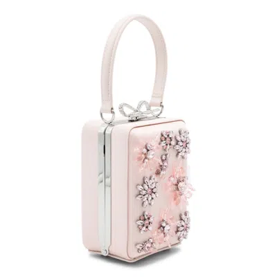 Self-portrait Pink Clutch Bag With All-over Floral Details And Metallic Bow In Satin Woman In Pink