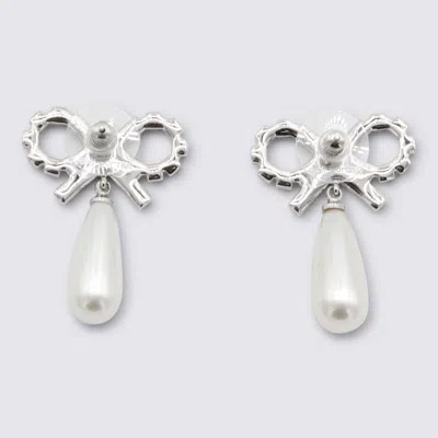 Self-portrait Crystal Bow Pearl Earrings In Metallic