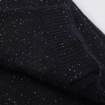 Fabiana Filippi Rectangular Scarf Sparkling Finish Knit Texture In Black
