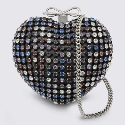 Self-portrait Multicolor Heart Shaped Clutch With Pearl Embellishments And Bow Detail In Tech Fabric Woman In Multi
