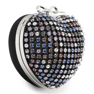 Self-portrait Multicolor Heart Shaped Clutch With Pearl Embellishments And Bow Detail In Tech Fabric Woman In Multi