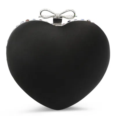 Self-portrait Multicolor Heart Shaped Clutch With Pearl Embellishments And Bow Detail In Tech Fabric Woman In Multi