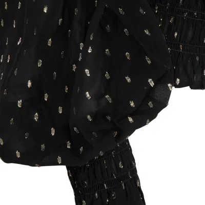 Self-portrait Shirred Metallic-effect Off-shoulder Top In Black