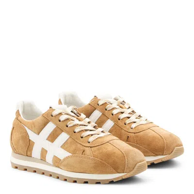 Hogan Low Top Sneakers Contrast Stitching Rubber Sole In Brown