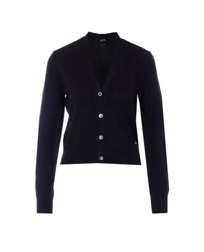 Apc Long-sleeved Knitted Cardigan In Blue