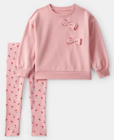 Carter's Baby Girls 2-piece Cherry Bow French Terry Sweatshirt And Pants Set In Pink