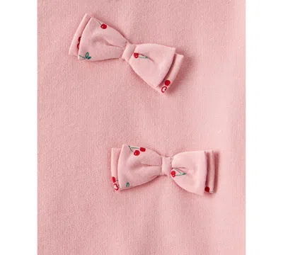 Carter's Baby Girls 2-piece Cherry Bow French Terry Sweatshirt And Pants Set In Pink