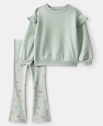 Carter's Baby Girls 2-piece Butterfly Sweater And Pants Set In Green