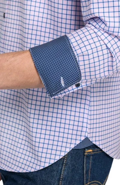 Construct Grid Print Stretch Dress Shirt In Blue