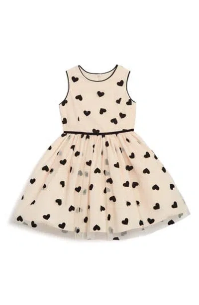 Pippa & Julie Kids' Flocked Heart Sleeveless Fit & Flare Dress In Neutral