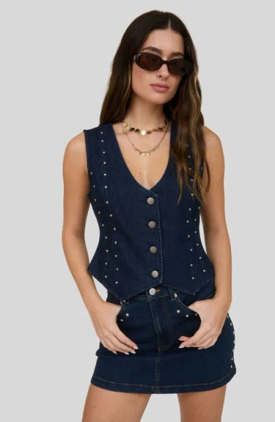 Blu Pepper Studded Button Front Vest In Blue