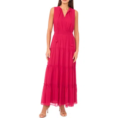 1.state Tie Neck Sleeveless Tiered Maxi Dress In Pink
