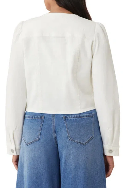 Kensie Collarless Crop Denim Jacket In White