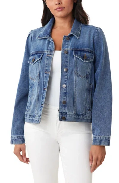 Kensie Puff Sleeve Crop Denim Jacket In Blue