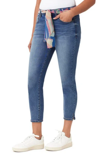 Kensie Belted Mid Rise Skinny Cropped Jeans In Blue