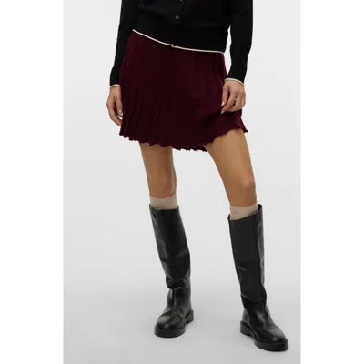 Vero Moda Marina Pleated Knit Skater Miniskirt In Burgundy