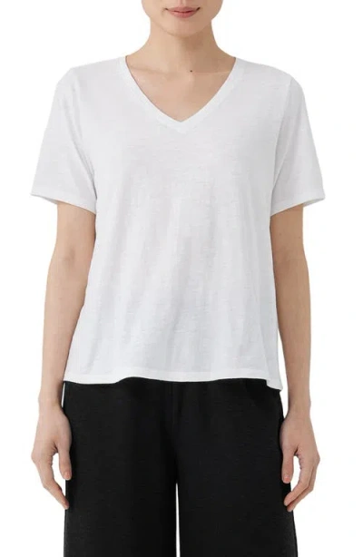 Eileen Fisher Organic Pima Cotton Jersey V-neck Tee In White