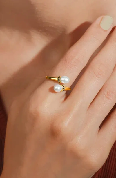 Ys Gems Cultured Pearl Bypass Ring In Gold