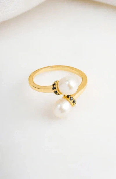 Ys Gems Cultured Pearl Bypass Ring In Gold