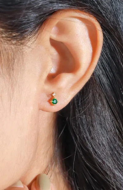 Ys Gems Emerald & White Topaz Double Drop Earrings In Gold