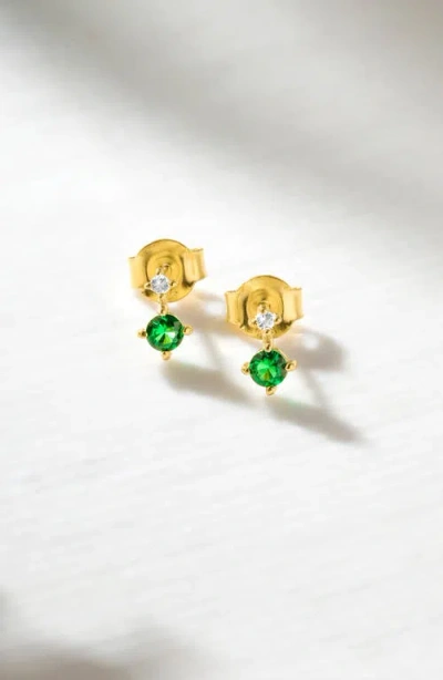 Ys Gems Emerald & White Topaz Double Drop Earrings In Gold