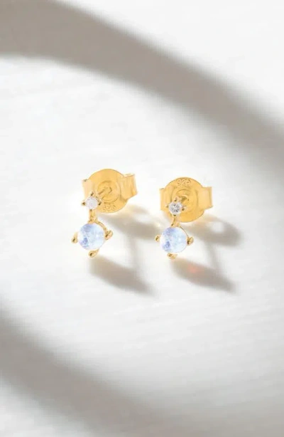 Ys Gems Emerald & White Topaz Double Drop Earrings In Gold