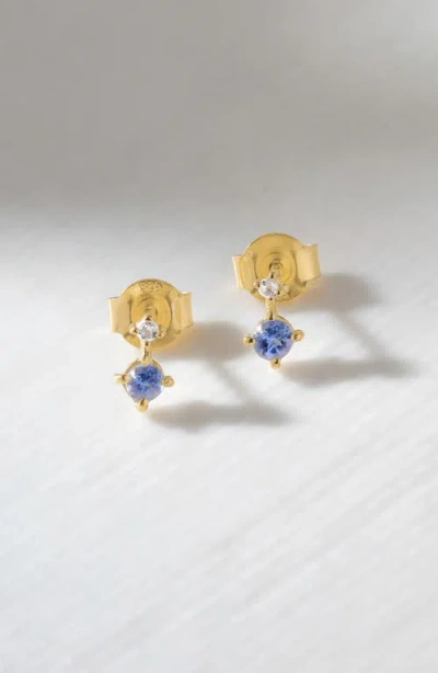 Ys Gems Emerald & White Topaz Double Drop Earrings In Gold