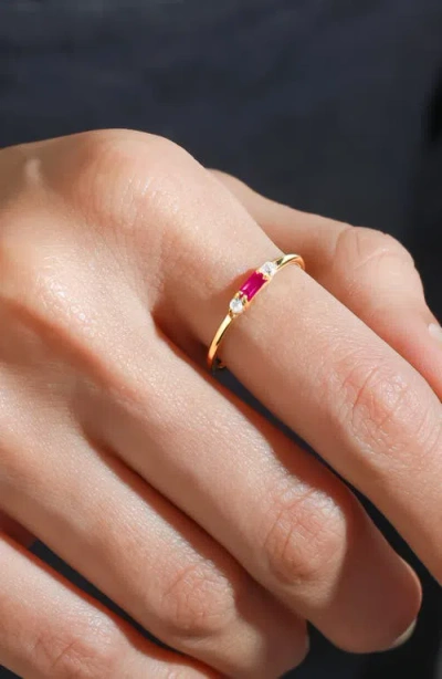 Ys Gems Baguette & Round Gemstone Ring In Gold