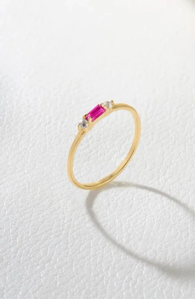 Ys Gems Baguette & Round Gemstone Ring In Gold
