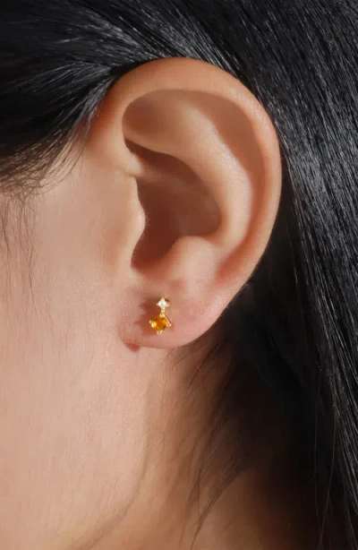 Ys Gems Emerald & White Topaz Double Drop Earrings In Gold