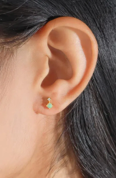 Ys Gems Emerald & White Topaz Double Drop Earrings In Gold