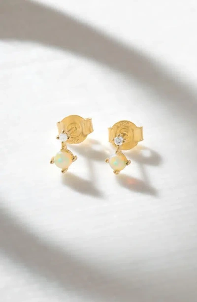 Ys Gems Emerald & White Topaz Double Drop Earrings In Gold