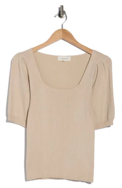 Wishlist Square Neck Puff Sleeve Sweater In Neutral