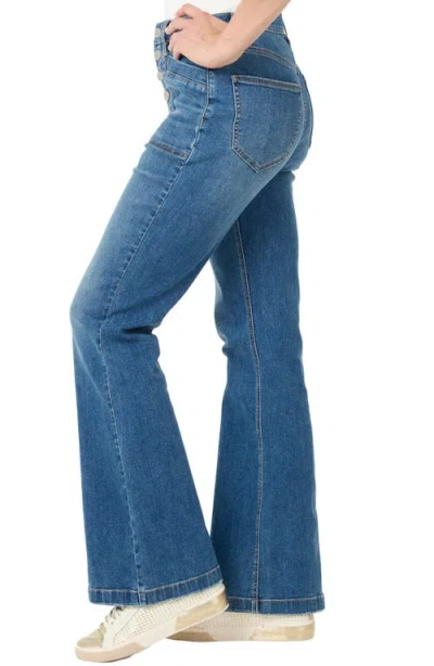 Nicole Miller High Waist Exposed Button Fly Flare Leg Jeans In Blue