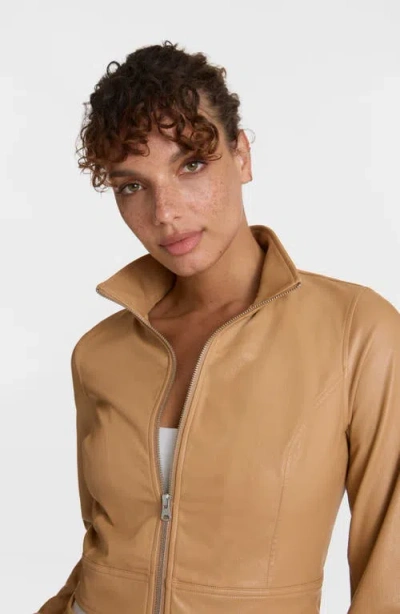 Commando Faux Leather Crop Biker Jacket In Nude