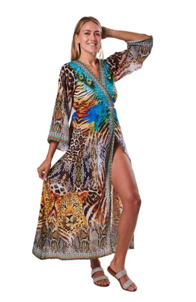 Ranee's Ranees Cheetah Mix Longline Duster In Brown