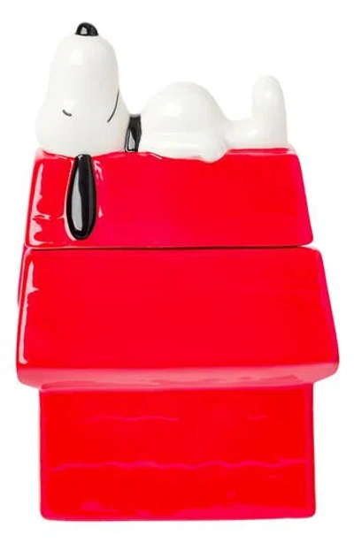 Peanuts Snoopy Dog House Ceramic Cookie Jar In Red