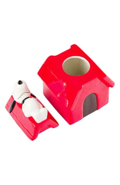 Peanuts Snoopy Dog House Ceramic Cookie Jar In Red