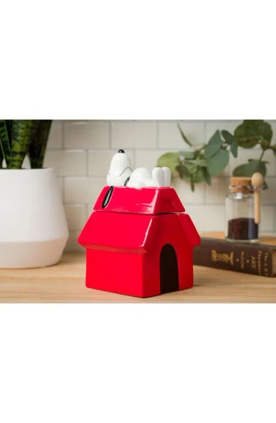 Peanuts Snoopy Dog House Ceramic Cookie Jar In Red