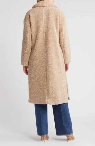 Bcbg Cozy Teddy High Pile Fleece Long Coat In Brown