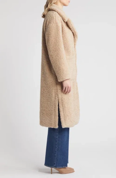 Bcbg Cozy Teddy High Pile Fleece Long Coat In Brown