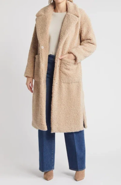 Bcbg Cozy Teddy High Pile Fleece Long Coat In Brown