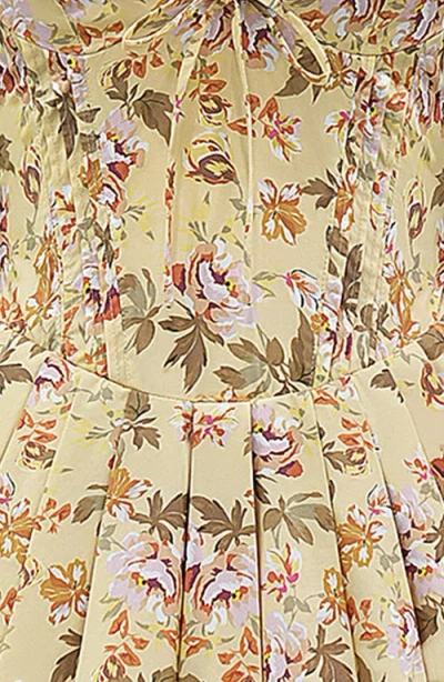 House Of Cb Imani Floral Print Pleated Cotton Minidress In Yellow