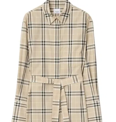 Burberry Check Stretch Cotton Shirt Dress In Brown